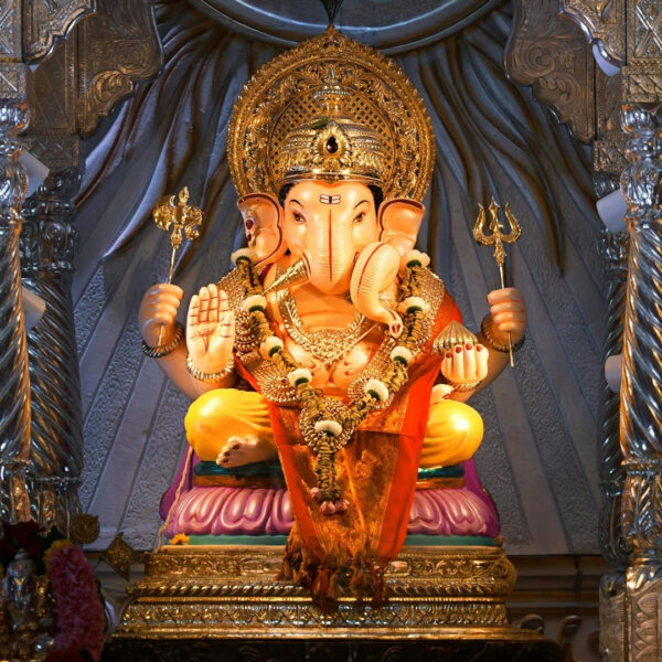 Online Sankashti Chaturthi Puja live with decorated Lord Ganesha idol and offerings at Shree Navgrah Mandir by Acharya Lokesh Jagirdar