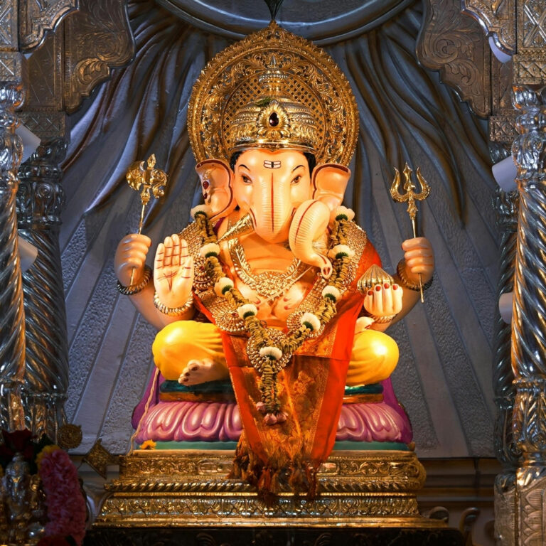 Online Sankashti Chaturthi Puja live with decorated Lord Ganesha idol and offerings at Shree Navgrah Mandir by Acharya Lokesh Jagirdar